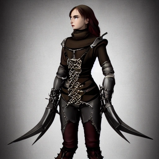 mdjrny-v4 style, artstation, pixiv, {{{dark fantasy rpg hunter lady }}}, simple solid color background, highly detailed, {{hyperrealistic full body portrait of young woman from scandinavia}}, wearing jewelry, {{wearing medieval leather armor}}, holding medieval hunter gear in her hands, magic, 1woman, gorgeous anime woman, illustrated, eye makeup, long dark natural hair, grim and gothic, perfect anatomy, beatiful and detailed eyes, sharp focus, beautiful eyes, strong colors, even lighting, fighting stance, simple solid background, {{in style of fire emblem the videogame}}, in style of hades the videogame, very thick black outlines, cartoony, in style of marvel comics, painted with ink, {very blunt borders}, adult cartoon, character concept art,  by HACCAN, by Kita Senri, by Suzuki Rika, by azu-taro, comic book cover style