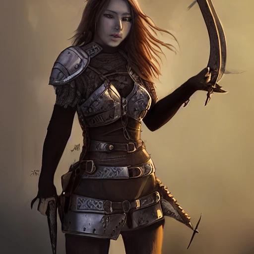 mdjrny-v4 style, artstation, pixiv, {{{dark fantasy rpg warrior princess holding hunter gear in her hands}}}, simple solid color background, highly detailed, {{hyperrealistic full body portrait of young woman from scandinavia}}, wearing jewelry, {{wearing medieval leather armor}}, medieval hunter gear, magic, 1woman, gorgeous anime woman, illustrated, eye makeup, long natural hair, grim and gothic, perfect anatomy, beatiful and detailed eyes, sharp focus, beautiful eyes, strong colors, even lighting, fighting stance, simple solid background, {{in style of fire emblem the videogame}}, in style of hades the videogame, very thick black outlines, cartoony, in style of marvel comics, painted with ink, {very blunt borders}, adult cartoon, character concept art,  by HACCAN, by Kita Senri, by Suzuki Rika, by azu-taro, comic book cover style