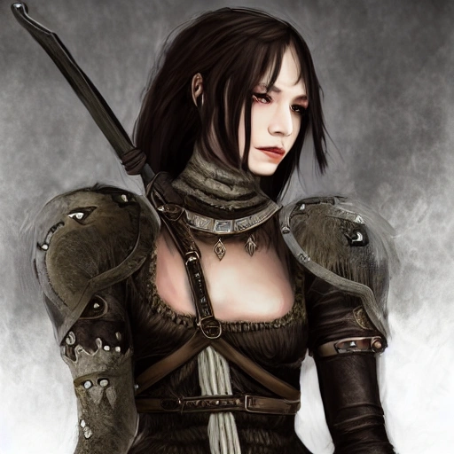 mdjrny-v4 style, artstation, pixiv, {{{dark fantasy rpg warrior princess holding hunter gear in her hands}}}, simple solid color background, highly detailed, {{hyperrealistic full body portrait of young woman from scandinavia}}, wearing jewelry, {{wearing medieval leather armor}}, medieval hunter gear, magic, 1woman, gorgeous anime woman, illustrated, eye makeup, long natural hair, grim and gothic, perfect anatomy, beatiful and detailed eyes, sharp focus, beautiful eyes, strong colors, even lighting, fighting stance, simple solid background, {{in style of fire emblem the videogame}}, in style of hades the videogame, very thick black outlines, cartoony, in style of marvel comics, painted with ink, {very blunt borders}, adult cartoon, character concept art,  by HACCAN, by Kita Senri, by Suzuki Rika, by azu-taro, comic book cover style