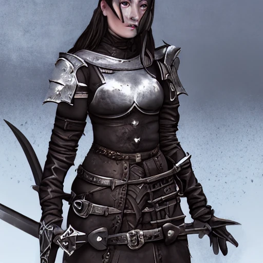 mdjrny-v4 style, artstation, pixiv, {{{dark fantasy rpg warrior princess holding hunter gear in her hands}}}, simple solid color background, highly detailed, {{hyperrealistic full body portrait of young woman from scandinavia}}, wearing jewelry, {{wearing medieval leather armor}}, medieval hunter gear, magic, 1woman, gorgeous anime woman, illustrated, eye makeup, long natural hair, grim and gothic, perfect anatomy, beatiful and detailed eyes, sharp focus, beautiful eyes, strong colors, even lighting, fighting stance, simple solid background, {{in style of fire emblem the videogame}}, in style of hades the videogame, very thick black outlines, cartoony, in style of marvel comics, painted with ink, {very blunt borders}, adult cartoon, character concept art,  by HACCAN, by Kita Senri, by Suzuki Rika, by azu-taro, comic book cover style