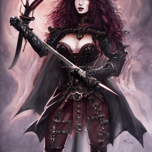 {{{fantasy powerful she-devil from hell} holding a fire sword in her hand}, highly detailed, {hyperrealistic full body portrait of feminine demon, overflowing energy, grim and gothic, long leather boots, wearing long medieval dress and light armor, illustrated, long dark hair, beautiful and detailed eyes, strong body, wears large jewelry, mysterious and seductive look, {red skin color}, sharp focus, elegant, volumetric lighting, smooth, in style of hades videogame, thick black outlines, cartoony, anime, art by artgerm, art station, character art