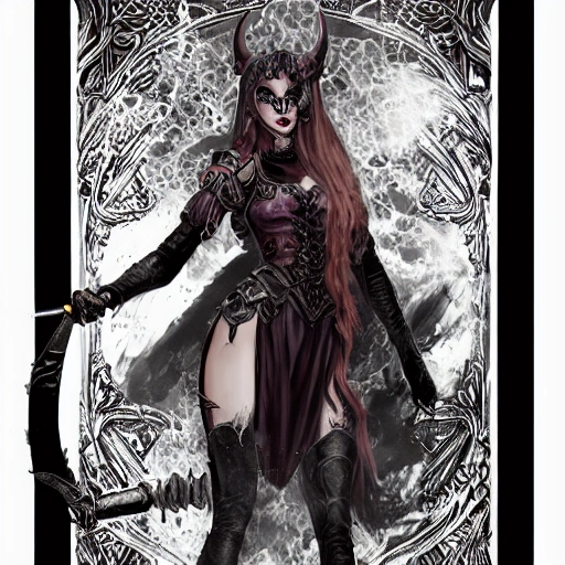fantasy powerful she-devil from hell} holding a flame sword i 