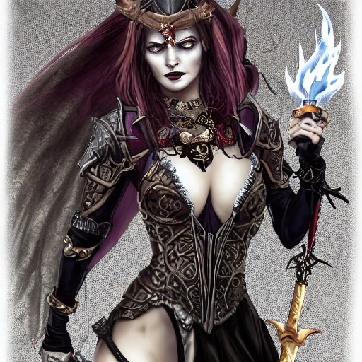 fantasy powerful she-devil from hell} holding a flame sword i 