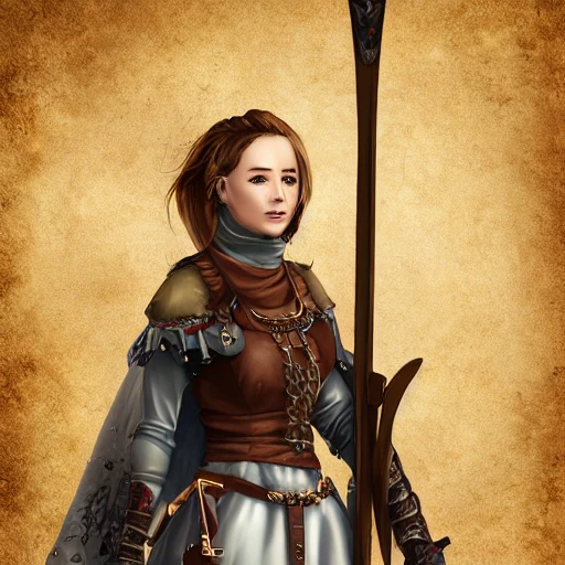 mdjrny-v4 style, artstation, pixiv, {{{fantasy rpg warrior maiden holding a spear in her hand}}}, simple solid color background, highly detailed, {{hyperrealistic full body portrait of young woman from scandinavia}}, wearing jewelry, {{wearing medieval leather armor}}, medieval hunter gear, magic, 1woman, gorgeous anime woman, illustrated, eye makeup, long natural hair, grim and gothic, perfect anatomy, beatiful and detailed eyes, sharp focus, beautiful eyes, strong colors, even lighting, guard stance, simple solid background, {{in style of fire emblem the videogame}}, in style of hades the videogame, very thick black outlines, cartoony, in style of marvel comics, painted with ink, {very blunt borders}, adult cartoon, character concept art,  by HACCAN, by Kita Senri, by Suzuki Rika, by azu-taro, comic book cover style