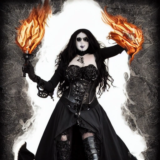 {{{fantasy powerful she-devil from hell casting a fire spell with her hand}, highly detailed, {hyperrealistic full body portrait of feminine demon, overflowing energy, grim and gothic, long leather boots, wearing long medieval dress, illustrated, long hair, beautiful and detailed eyes, strong body, busty, chubby body, wears large jewelry, mysterious and seductive look, {red skin color}, sharp focus, elegant, volumetric lighting, smooth, in style of hades videogame, thick black outlines, cartoony, anime, art by artgerm, art station, character art