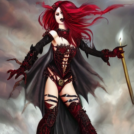 {{{fantasy powerful red skin she-devil from hell casting a fire spell with her hand}, highly detailed, {hyperrealistic full body portrait of feminine demon, overflowing energy, grim and gothic, long leather boots, wearing long medieval dress, illustrated, long hair, beautiful and detailed eyes, strong body, busty, chubby body, wears large jewelry, mysterious and seductive look, sharp focus, elegant, volumetric lighting, smooth, in style of hades videogame, thick black outlines, cartoony, anime, art by artgerm, art station, character art