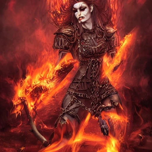 {{{fantasy powerful red skin she-devil from hell casting a fire spell with her hand}, highly detailed, {hyperrealistic full body portrait of feminine demon, overflowing energy, grim and gothic, long leather boots, wearing long medieval dress, wearing medieval bone armor, wearing jewelry, illustrated, long hair, beautiful and detailed eyes, strong body, busty, chubby body,  mysterious and seductive look, sharp focus, elegant, volumetric lighting, smooth, in style of hades videogame, thick black outlines, cartoony, anime, art by artgerm, art station, character art