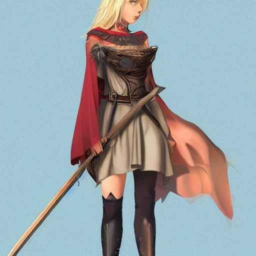 mdjrny-v4 style, artstation, pixiv, {{{nordic blonde fantasy rpg maiden holding a spear}}}, simple solid color background, highly detailed, {{hyperrealistic full body portrait of woman from scandinavia}}, wearing jewelry, {{wearing medieval light dress}}, magic, 1woman, gorgeous anime woman, illustrated, eye makeup, natural hair, grim and gothic, perfect anatomy, beatiful and detailed eyes, sharp focus, beautiful eyes, strong colors, even lighting, guard stance, simple solid background, {{in style of fire emblem the videogame}}, in style of hades the videogame, very thick black outlines, cartoony, in style of marvel comics, painted with ink, {very blunt borders}, adult cartoon, character concept art,  by HACCAN, by Kita Senri, by Suzuki Rika, by azu-taro, comic book cover style