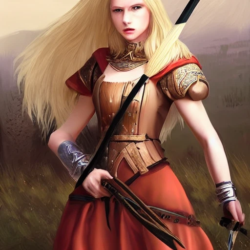 mdjrny-v4 style, artstation, pixiv, {{{nordic blonde fantasy rpg maiden holding a spear}}}, simple solid color background, highly detailed, {{hyperrealistic full body portrait of woman from scandinavia}}, wearing jewelry, {{wearing medieval light dress}}, magic, 1woman, gorgeous anime woman, illustrated, eye makeup, natural hair, grim and gothic, perfect anatomy, beatiful and detailed eyes, sharp focus, beautiful eyes, strong colors, even lighting, guard stance, simple solid background, {{in style of fire emblem the videogame}}, in style of hades the videogame, very thick black outlines, cartoony, in style of marvel comics, painted with ink, {very blunt borders}, adult cartoon, character concept art,  by HACCAN, by Kita Senri, by Suzuki Rika, by azu-taro, comic book cover style