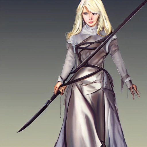 mdjrny-v4 style, artstation, pixiv, {{{nordic blonde fantasy rpg maiden holding a spear}}}, simple solid color background, highly detailed, {{hyperrealistic full body portrait of woman from scandinavia}}, wearing jewelry, {{wearing medieval light dress}}, magic, 1woman, gorgeous anime woman, illustrated, eye makeup, natural hair, grim and gothic, perfect anatomy, beatiful and detailed eyes, sharp focus, beautiful eyes, strong colors, even lighting, guard stance, simple solid background, {{in style of fire emblem the videogame}}, in style of hades the videogame, very thick black outlines, cartoony, in style of marvel comics, painted with ink, {very blunt borders}, adult cartoon, character concept art,  by HACCAN, by Kita Senri, by Suzuki Rika, by azu-taro, comic book cover style