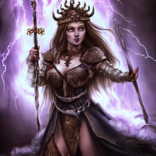 {{{fantasy powerful thunder goddess of hell}, casting lightning spell with her hands, highly detailed, {hyperrealistic full body portrait of feminine valkyria}, overflowing energy, wearing long medieval dress, wearing medieval armor, wearing jewelry, illustrated, long hair, beautiful and detailed eyes, busty, voluptous body,  mysterious and seductive look, sharp focus, elegant, volumetric lighting, smooth, in style of hades videogame, thick black outlines, cartoony, anime, art by artgerm, art station, character art