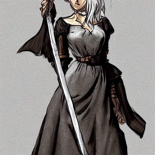 mdjrny-v4 style, artstation, pixiv, {{{nordic blonde fantasy rpg maiden holding a spear}}}, simple solid color background, highly detailed, {{hyperrealistic full body portrait of woman from scandinavia}}, wearing jewelry, {{wearing medieval linen dress}}, magic, 1woman, gorgeous anime woman, illustrated, eye makeup, natural hair, grim and gothic, perfect anatomy, beatiful and detailed eyes, sharp focus, beautiful eyes, strong colors, even lighting, guard stance, simple solid background, {{in style of fire emblem the videogame}}, in style of hades the videogame, very thick black outlines, cartoony, in style of marvel comics, painted with ink, {very blunt borders}, adult cartoon, character concept art,  by HACCAN, by Kita Senri, by Suzuki Rika, by azu-taro, comic book cover style