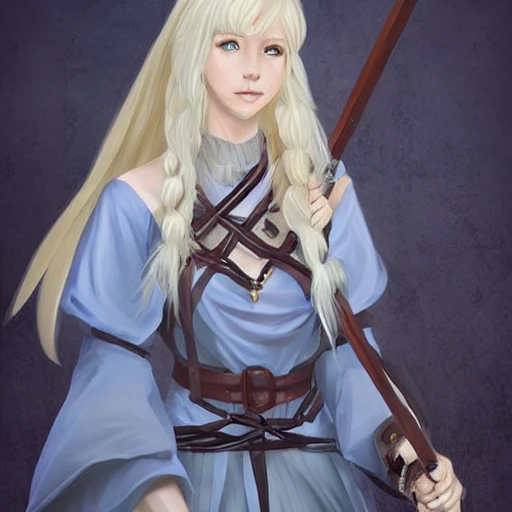 mdjrny-v4 style, artstation, pixiv, {{{nordic blonde fantasy rpg maiden holding a spear}}}, simple solid color background, highly detailed, {{hyperrealistic waist up portrait of woman from scandinavia}}, wearing jewelry, {{wearing medieval linen dress}}, magic, 1woman, gorgeous anime woman, illustrated, eye makeup, natural hair, grim and gothic, perfect anatomy, beatiful and detailed eyes, sharp focus, strong colors, even lighting, guard stance, simple solid background, {{in style of fire emblem the videogame}}, in style of hades the videogame, very thick black outlines, cartoony, in style of marvel comics, painted with ink, {very blunt borders}, adult cartoon, character concept art,  by HACCAN, by Kita Senri, by Suzuki Rika, by azu-taro, comic book cover style