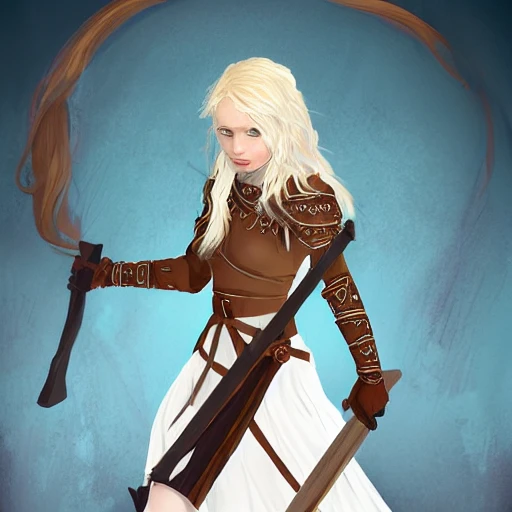 mdjrny-v4 style, artstation, pixiv, {{{nordic blonde fantasy rpg maiden holding a spear}}}, simple solid color background, highly detailed, {{hyperrealistic waist up portrait of woman from scandinavia}}, wearing jewelry, {{wearing medieval white linen dress}}, light shoulder armor, magic, 1woman, gorgeous anime woman, illustrated, eye makeup, natural hair, grim and gothic, perfect anatomy, beautiful and detailed eyes, sharp focus, strong colors, even lighting, guard stance, simple solid background, {{in style of fire emblem the videogame}}, in style of hades the videogame, very thick black outlines, cartoony, in style of marvel comics, painted with ink, {very blunt borders}, adult cartoon, character concept art,  by HACCAN, by Kita Senri, by Suzuki Rika, by azu-taro, comic book cover style