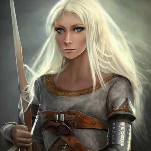 mdjrny-v4 style, artstation, pixiv, {{{nordic blonde fantasy rpg maiden holding a spear}}}, simple solid color background, highly detailed, {{hyperrealistic waist up portrait of woman from scandinavia}}, wearing jewelry, {{wearing medieval white linen dress}}, light shoulder armor, magic, 1woman, gorgeous anime woman, illustrated, eye makeup, natural hair, grim and gothic, perfect anatomy, beautiful and detailed eyes, sharp focus, strong colors, even lighting, guard stance, simple solid background, {{in style of fire emblem the videogame}}, in style of hades the videogame, very thick black outlines, cartoony, in style of marvel comics, painted with ink, {very blunt borders}, adult cartoon, character concept art,  by HACCAN, by Kita Senri, by Suzuki Rika, by azu-taro, comic book cover style