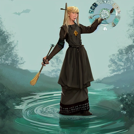 mdjrny-v4 style, artstation, pixiv, {{{nordic blonde fantasy rpg farm maiden casting a water spell with her hands}}}, simple solid color background, highly detailed, {{hyperrealistic waist up portrait of medieval countryside mage woman from scandinavia}}, wearing jewelry, {{wearing medieval traditional Finnish national dress}}, magic, overflowing energy, 1woman, gorgeous anime woman, illustrated, eye makeup, natural hair, grim and gothic, perfect anatomy, beautiful and detailed eyes, sharp focus, strong colors, even lighting, guard stance, simple solid background, {{in style of fire emblem the videogame}}, in style of hades the videogame, very thick black outlines, cartoony, in style of marvel comics, painted with ink, {very blunt borders}, adult cartoon, character concept art,  by HACCAN, by Kita Senri, by Suzuki Rika, by azu-taro, comic book cover style