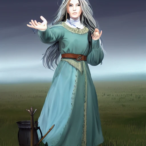 mdjrny-v4 style, artstation, pixiv, {{{nordic fantasy rpg farm maiden casting a water spell with her hands}}}, simple solid color background, highly detailed, {{hyperrealistic waist up portrait of medieval countryside mage woman from scandinavia}}, wearing jewelry, {{wearing medieval traditional Finnish national dress}}, magic, overflowing energy, 1woman, gorgeous anime woman, illustrated, eye makeup, natural hair, grim and gothic, perfect anatomy, beautiful and detailed eyes, sharp focus, strong colors, even lighting, guard stance, simple solid background, {{in style of fire emblem the videogame}}, in style of hades the videogame, very thick black outlines, cartoony, in style of marvel comics, painted with ink, {very blunt borders}, adult cartoon, character concept art,  by HACCAN, by Kita Senri, by Suzuki Rika, by azu-taro, comic book cover style