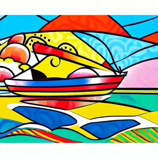 a scene of a boat in Britto painting style
