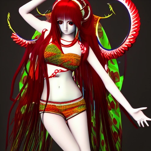 3d render, anime girl, beautiful anime girl, goddess Durga, junji itos Tomie, manga 