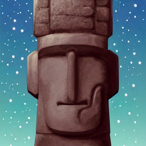 Yassified, moai, airbrush illustration, scifi, kawaii