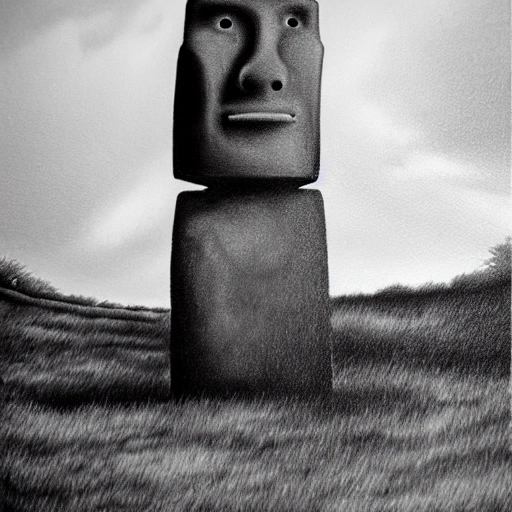 moai, airbrush illustration, scifi,