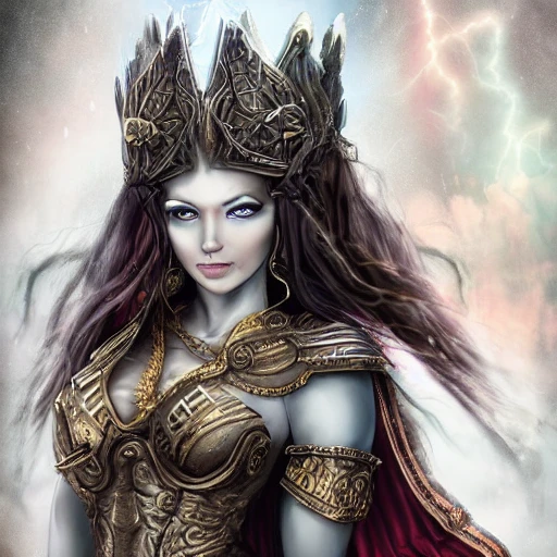 {{{fantasy powerful thunder goddess of hell}, casting lightning spell with her hands, highly detailed, {hyperrealistic full body portrait of feminine valkyria}, overflowing energy, wearing long medieval dress, wearing medieval armor, wearing jewelry, illustrated, long hair, beautiful and detailed eyes, busty, voluptous body,  mysterious and seductive look, sharp focus, elegant, volumetric lighting, smooth, in style of hades videogame, thick black outlines, cartoony, anime, art by artgerm, art station, character art