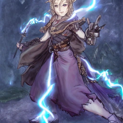 {{{octopath traveler style rpg character art of powerful fantasy thunder goddess who is casting a lightning spell with her hands}}}, highly detailed, {hyperrealistic waist up portrait of 30 years old feminine valkyria with simple background oil colors}, overflowing energy, wearing long medieval dress, wearing light medieval armor, wearing jewelry, illustrated, long hair, beautiful and detailed eyes, busty, voluptous body,  mysterious and seductive look, sharp focus, elegant, volumetric lighting, smooth, in style of octopath traveller videogame, thick black outlines, cartoony, anime, art by artgerm, art station, character art