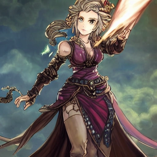 {{{octopath traveler style rpg character art of powerful fantasy thunder goddess who is casting a lightning spell with her hands}}}, highly detailed, {hyperrealistic waist up portrait of 30 years old feminine valkyria with simple background oil colors}, overflowing energy, wearing long medieval dress, wearing light medieval armor, wearing jewelry, illustrated, beautiful and detailed eyes, busty, voluptous body,  mysterious and seductive look, sharp focus, elegant, volumetric lighting, smooth, in style of videogame character art, 1woman, thick black outlines, cartoony, anime, art by artgerm, art station