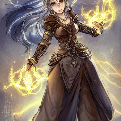 {{{octopath traveler style rpg character art of powerful fantasy thunder goddess who is casting a lightning spell with her hands}}}, highly detailed, {hyperrealistic waist up portrait of 30 years old feminine valkyria with simple background oil colors}, overflowing energy, wearing long medieval dress, wearing light medieval armor, wearing jewelry, illustrated, beautiful and detailed eyes, busty, voluptous body,  mysterious and seductive look, sharp focus, elegant, volumetric lighting, smooth, in style of videogame character art, 1woman, thick black outlines, cartoony, anime, art by artgerm, art station