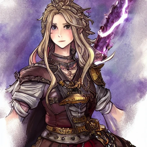 {{{octopath traveler style rpg character art of powerful fantasy thunder goddess who is casting a lightning spell with her hands}}}, highly detailed, {hyperrealistic waist up portrait of 30 years old feminine valkyria with simple background oil colors}, overflowing energy, wearing medieval dress, wearing light medieval armor, wearing jewelry, illustrated, beautiful and detailed eyes, busty, voluptous body,  mysterious and seductive look, sharp focus, elegant, volumetric lighting, smooth, in style of videogame character art, 1woman, thick black outlines, cartoony, anime, art by artgerm, trending artstation