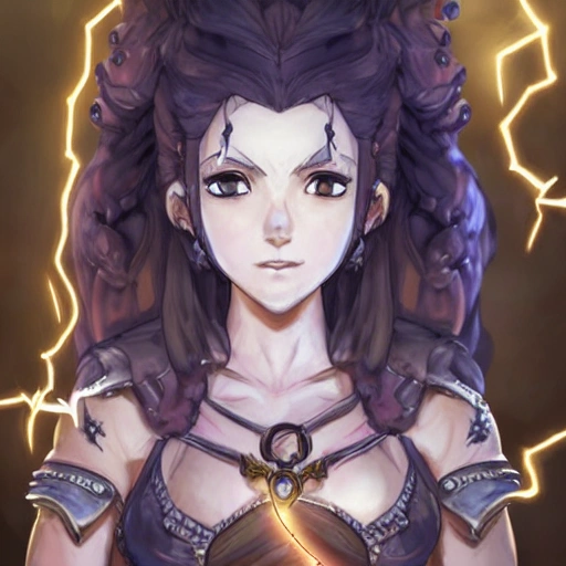 {{{octopath traveler style rpg character art of powerful dark fantasy thunder goddess who is casting a lightning spell with her hands}}}, highly detailed, {hyperrealistic waist up portrait of 30 years old feminine valkyria with simple background oil colors}, overflowing energy, wearing medieval dress, wearing light medieval armor, wearing jewelry, illustrated, beautiful and detailed eyes, busty, voluptous body,  mysterious and seductive look, sharp focus, elegant, volumetric lighting, smooth, in style of videogame character art, 1woman, thick black outlines, cartoony, anime, art by artgerm, trending artstation