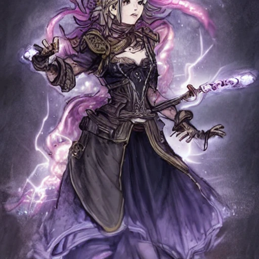 {{{octopath traveler style rpg character art of powerful dark fantasy thunder goddess who is casting a lightning spell with her hands}}}, highly detailed, {hyperrealistic waist up portrait of 30 years old feminine valkyria with simple background oil colors}, overflowing energy, dark hair color, wearing medieval dress, wearing light medieval armor, wearing jewelry, illustrated, beautiful and detailed eyes, busty, voluptous body,  mysterious and seductive look, sharp focus, elegant, volumetric lighting, smooth, in style of videogame character art, 1woman, thick black outlines, cartoony, anime, art by artgerm, trending artstation