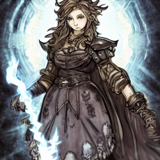 {{{octopath traveler style rpg character art of powerful dark fantasy mage woman who is casting a fire spell with her hands}}}, highly detailed, {hyperrealistic waist up portrait of 20 years old warrior princess with simple background oil colors}, overflowing energy, dark hair color, wearing medieval dress, wearing light medieval armor, wearing jewelry, illustrated, beautiful and detailed eyes, busty, voluptous body,  mysterious and seductive look, sharp focus, elegant, volumetric lighting, smooth, in style of videogame character art, 1woman, thick black outlines, cartoony, anime, art by artgerm, trending artstation