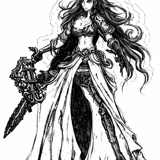 {{{octopath traveler style rpg character art of powerful dark fantasy mage woman who is casting a fire spell with her hands}}}, highly detailed, {hyperrealistic waist up portrait of 28 years old warrior princess with simple background oil colors}, overflowing energy, dark hair color, wearing medieval dress, wearing light medieval armor, wearing jewelry, illustrated, beautiful and detailed eyes, busty, voluptous body,  mysterious and seductive look, sharp focus, elegant, volumetric lighting, smooth, in style of hades videogame character art, 1woman, thick black outlines, cartoony, anime, art by artgerm, trending artstation