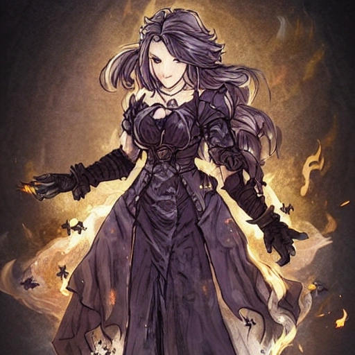 {{{octopath traveler style rpg character art of powerful dark fantasy mage woman who is casting a fire spell with her hands}}}, highly detailed, {hyperrealistic waist up portrait of 40 years old warrior princess with simple background oil colors}, overflowing energy, dark hair color, wearing medieval dress, wearing light medieval armor, wearing jewelry, illustrated, beautiful and detailed eyes, busty, voluptous body,  mysterious and seductive look, sharp focus, elegant, volumetric lighting, smooth, in style of hades videogame character art, 1woman, thick black outlines, cartoony, anime, art by artgerm, trending artstation