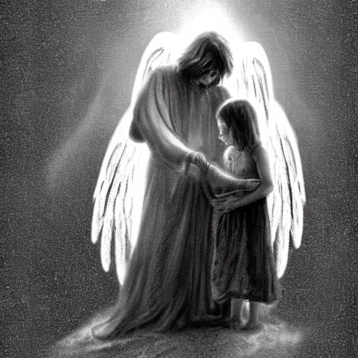 an angel protecting a child, concept art