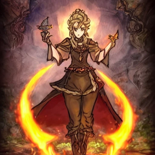 {{{octopath traveler style rpg character art of powerful fantasy flame goddess who is casting a fire spell with her hands}}}, highly detailed, {hyperrealistic waist up portrait of 40 years old magical warrior lady with simple background oil colors}, overflowing energy, dark hair color, wearing medieval dress, wearing light medieval leather armor, wearing jewelry, illustrated, beautiful and detailed eyes, busty, voluptous body,  mysterious and seductive look, sharp focus, elegant, volumetric lighting, smooth, in style of hades videogame character art, 1woman, thick black outlines, cartoony, anime, art by artgerm, trending artstation