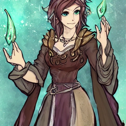 {{{octopath traveler style rpg character art of powerful fantasy goddess of nature who is casting a magic spell with her hands}}}, highly detailed, {hyperrealistic waist up portrait of 30 years old forest druid princess with simple background oil colors}, overflowing energy, dark hair color, wearing light medieval leather robe clothing, wearing jewelry, illustrated, beautiful and detailed eyes, busty, voluptous body,  mysterious and seductive look, sharp focus, elegant, volumetric lighting, smooth, in style of hades videogame character art, 1woman, thick black outlines, cartoony, anime, art by artgerm, trending artstation