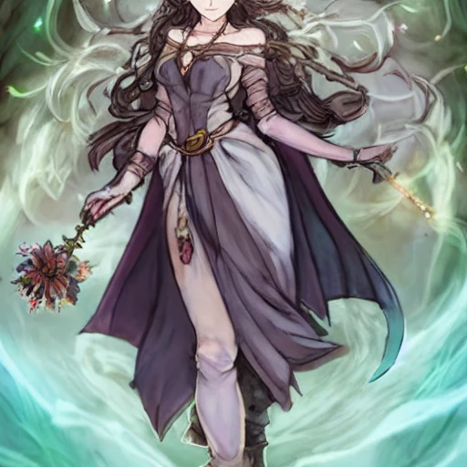 {{{octopath traveler style rpg character art of powerful fantasy goddess of nature who is holding a magical flower in her hand}}}, highly detailed, {hyperrealistic waist up portrait of 18 years old forest druid princess with simple background oil colors}, overflowing energy, dark hair color, wearing light medieval robe clothing, wearing jewelry, illustrated, beautiful and detailed eyes, busty, strong body,  mysterious and seductive look, sharp focus, elegant, volumetric lighting, smooth, in style of hades videogame character art, 1woman, thick black outlines, cartoony, anime, art by artgerm, trending artstation