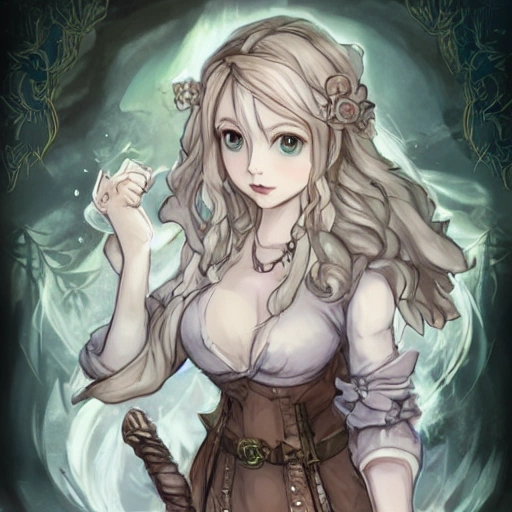 {{{octopath traveler style rpg character art of fantasy farm maiden}}}, highly detailed, {hyperrealistic waist up portrait of 25 years old Scandinavian woman with simple background oil colors}, overflowing energy, light hair color, wearing light medieval white linen dress, wearing necklace, illustrated, beautiful and detailed eyes, busty, mysterious and seductive look, sharp focus, elegant, volumetric lighting, smooth, in style of hades videogame character art, 1woman, thick black outlines, cartoony, anime, art by artgerm, trending artstation