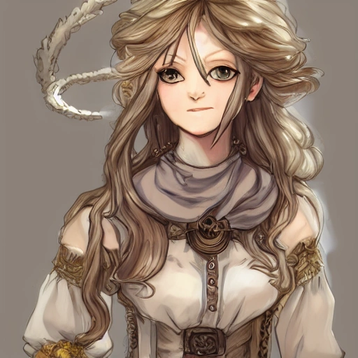 {{{octopath traveler style rpg character art of fantasy farm maiden}}}, highly detailed, {hyperrealistic waist up portrait of 30 years old Scandinavian woman with simple background oil colors}, overflowing energy, light hair color, straight long hair, wearing light medieval white linen dress, wearing necklace, illustrated, beautiful and detailed eyes, busty, mysterious and seductive look, sharp focus, elegant, volumetric lighting, smooth, in style of hades videogame character art, 1woman, thick black outlines, cartoony, anime, art by artgerm, trending artstation