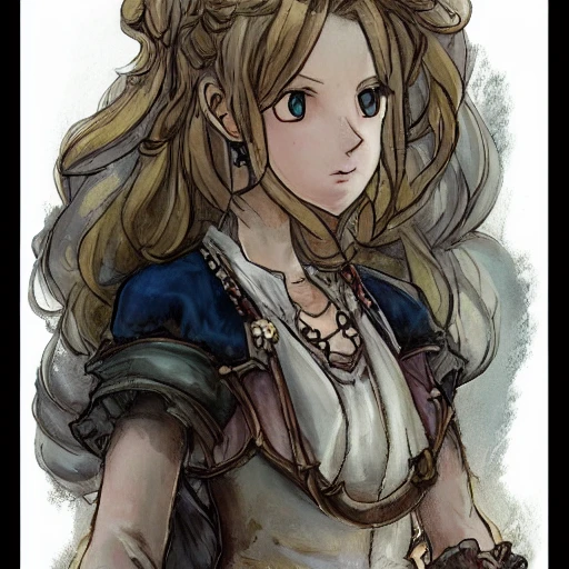 {{{octopath traveler style rpg character art of fantasy farm maiden}}}, highly detailed, {hyperrealistic waist up portrait of 30 years old Scandinavian woman with simple background oil colors}, overflowing energy, ponytail hair light color, wearing light medieval white linen dress, wearing necklace, illustrated, beautiful and detailed eyes, busty, mysterious and seductive look, sharp focus, elegant, volumetric lighting, smooth, in style of hades videogame character art, 1woman, thick black outlines, cartoony, anime, art by artgerm, trending artstation