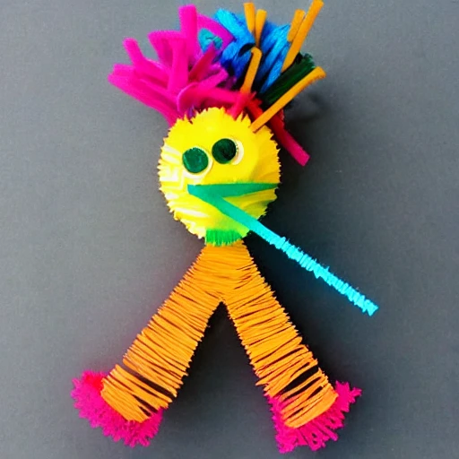 Mum made of a paper plate, pipe cleaners for arms. In the style of a kid’s craft project