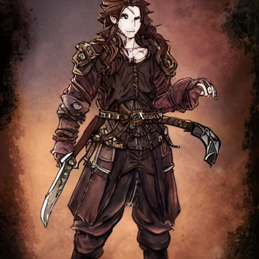 {{{octopath traveler style fantasy rpg character art of male blacksmith with long dark red hair}}}, highly detailed, {hyperrealistic waist up portrait of 40 years old heroic man with simple background oil colors}, wearing light medieval leather clothing, illustrated, beautiful and detailed eyes, mysterious and serious look, sharp focus, elegant, volumetric lighting, smooth, in style of hades videogame character art, 1man, thick black outlines, cartoony, anime, art by artgerm, trending artstation