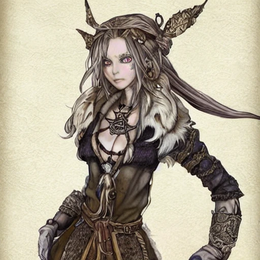 {{{octopath traveler style fantasy rpg character art of beautiful female nordic voodoo shaman}}}, highly detailed, {hyperrealistic upper body portrait of 20 years old woman who knows dark magic with simple background oil colors}, wearing medieval animal leather robe, wearing necklaces and talismans, long hair, illustrated, beautiful and detailed eyes, dark hair, skinny body, mysterious mage, sharp focus, elegant, volumetric lighting, smooth, in style of hades videogame character art, 1woman, thick black outlines, cartoony, anime, art by artgerm, trending artstation