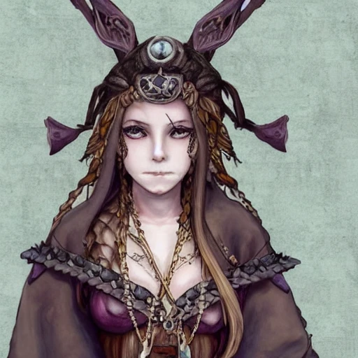 {{{octopath traveler style fantasy rpg character art of beautiful female nordic voodoo shaman}}}, highly detailed, {hyperrealistic upper body portrait of 20 years old woman who knows dark magic with simple background oil colors}, wearing medieval animal leather robe, wearing necklaces and talismans, long hair, illustrated, beautiful and detailed eyes, dark hair, strong body, mysterious mage, sharp focus, elegant, volumetric lighting, smooth, in style of hades videogame character art, 1woman, thick black outlines, cartoony, anime, art by artgerm, trending artstation