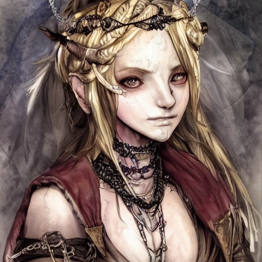 {{{octopath traveler style fantasy rpg character art of beautiful female nordic voodoo shaman}}}, highly detailed, {hyperrealistic upper body portrait of 20 years old woman who knows dark magic with simple background oil colors}, wearing medieval animal leather robe, wearing necklaces and talismans, long hair, illustrated, beautiful and detailed eyes, dark hair, strong body, mysterious mage, sharp focus, elegant, volumetric lighting, smooth, in style of hades videogame character art, 1woman, thick black outlines, cartoony, anime, art by artgerm, trending artstation