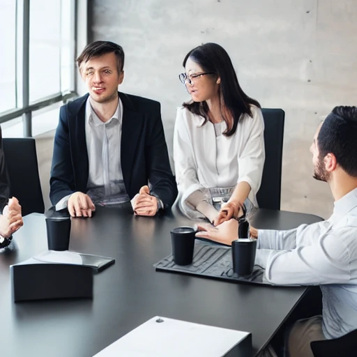 office photoshoot with 5 millenials around a conference table, 4k, photo