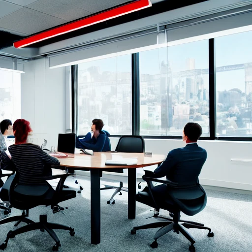 office photoshoot with 5 millenials around a conference table, HDR 4k, 8k