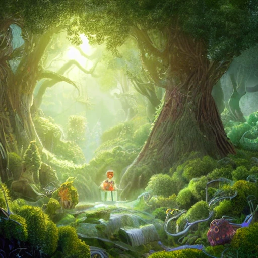 Prompt: Digital illustration of a scene in a fantastical forest, with detailed and intricate characters and creatures engaged in creating and building gifts and toys and beautiful lighting casting shadows on the ground, as if it were a cinematic movie poster, by popular artists Ning Zhang and Alan Baker, 4k, clean, realistic face, realistic eyes, highest quality, realistic hands, trending on artstation, masterpiece